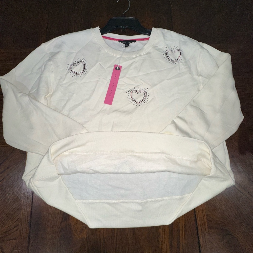 Jane & Delancey Women's Hearts Embellished Pullover sweatshirt Top Size L Ivory - Picture 9 of 9